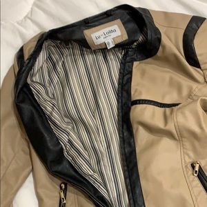 Leather jacket, beige with black trimming M/L